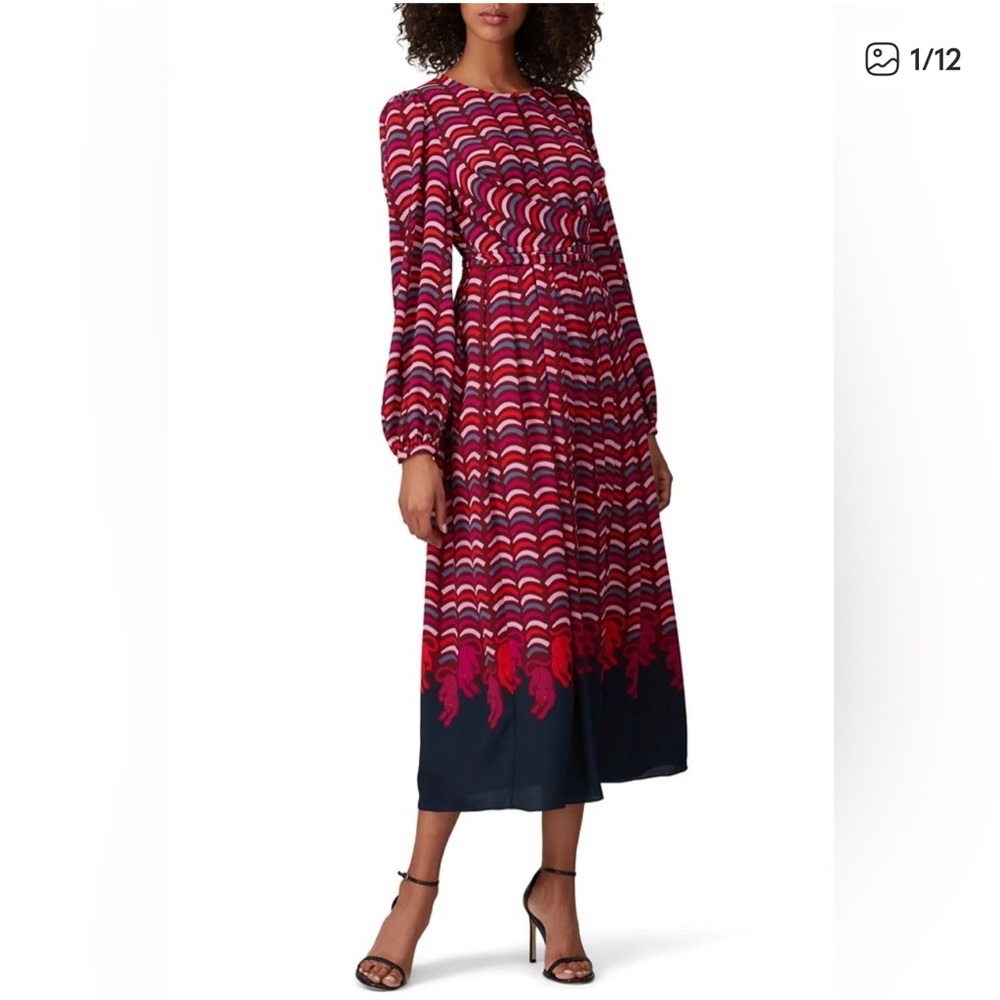 Kate Spade Burgundy and Navy Long Sleeve Dress